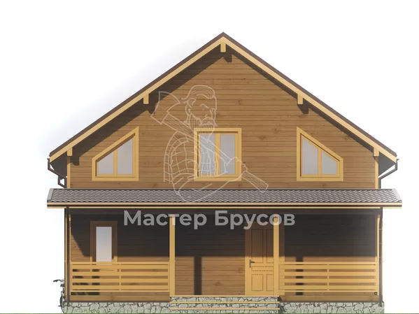 Дом из бруса в «тёплый угол» «Серпухов» фасад 3