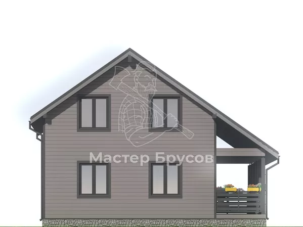 Дом из бруса в «тёплый угол» «Алтай» фасад 3